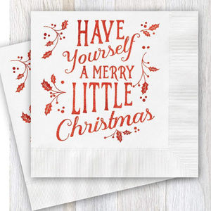 25 red foil & white Christmas cocktail napkins